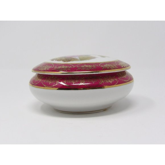 Vintage RH Limoges France Powder Vanity Trinket Box Burgandy and off white with - Picture 4 of 10